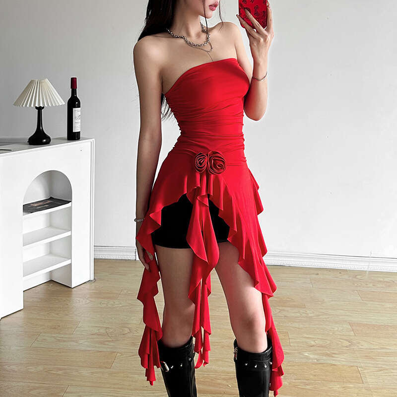Sheath Dress Feng Summer New Women S Fashion And Sexy Waist Tie Wrapped Chest Irregular Edge Dress Summer Dress
