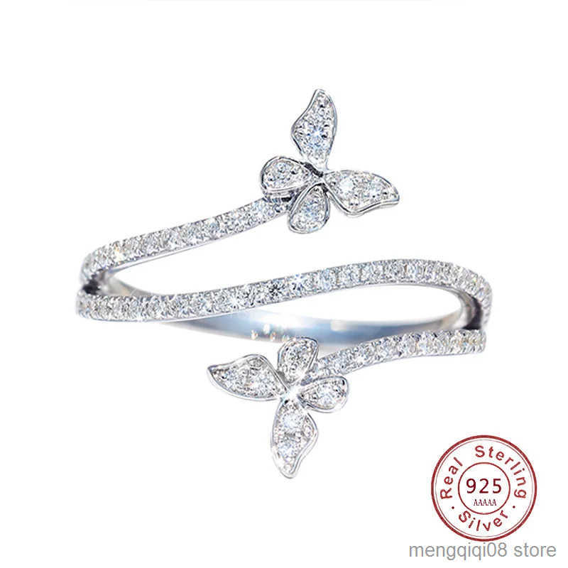 Fashion Double Butterfly Ring for Women 925 Sterling Silver Clear Zircon Diamond Wedding Engagement Ring Gift Jewelry Wholesale L250519