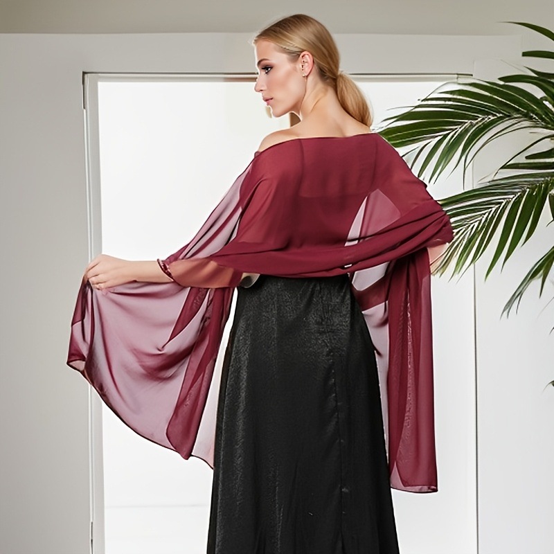 K764 European and American cross-border solid color chiffon extended shawl bridesmaid group wedding dress dance party dinner shawl women