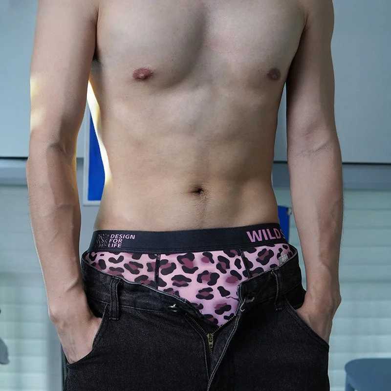 MAIMENG Mens Underwear Sexy Leopard Pattern Ice Silk Panties Comfortable Flat Corner Antibacterial Fashion Men Boxer Short J250516