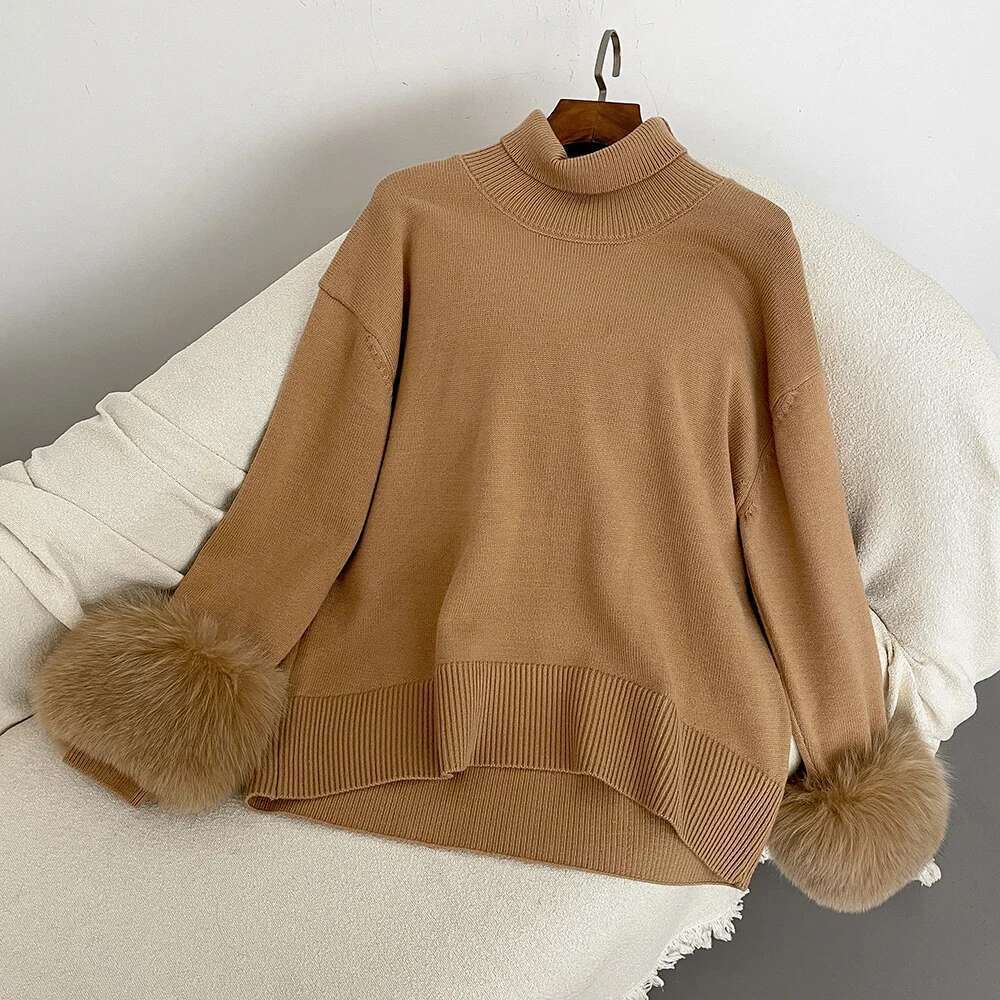 OFTBUY Real Fox Coat 2024 Sweater Women Autumn Winter New Fashion Sleeves Slim Fit Sweaters Fur Knitwear Pull Femme Vintage 250520