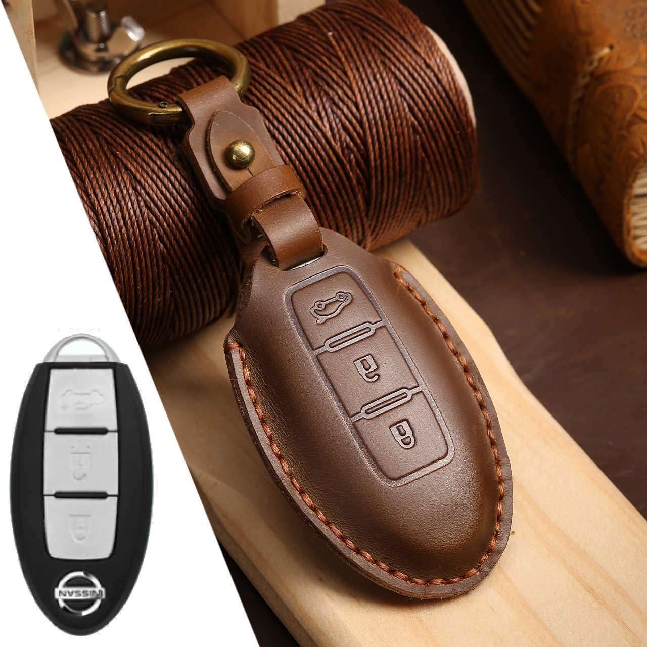 Car Key Handmade Leather Suitable for Nissan key case Teana Xuan Yi Bluebird Qi Jun Qi Da Lou Lan genuine leather car key bag X25519