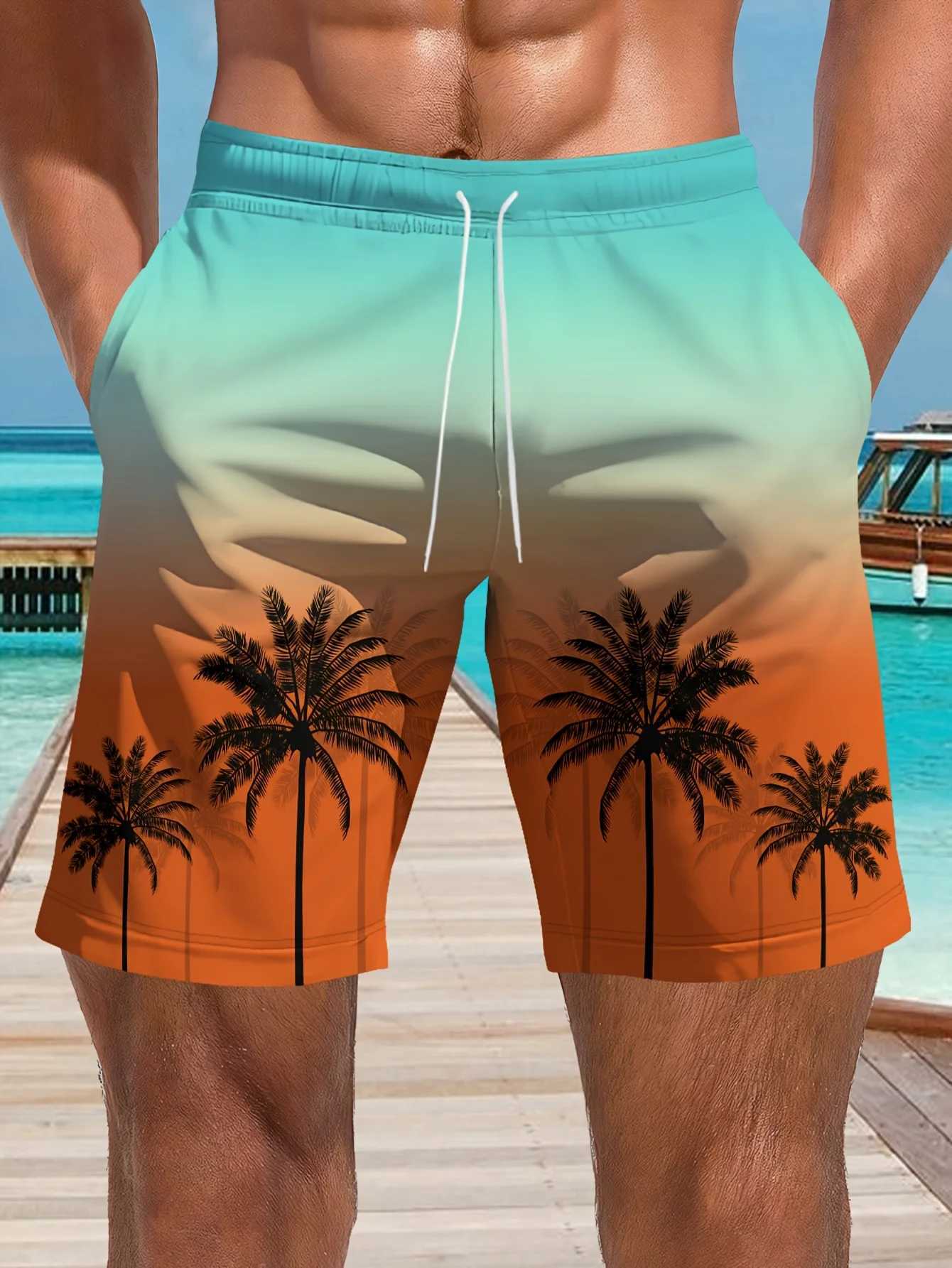 Mens Hawaiian Swim Trunks 3D Gradient Palm Tree Print Beach Shorts Quick Dry Outdoor Leisure Sports Shorts Fashion Mens Shorts J25051540SX