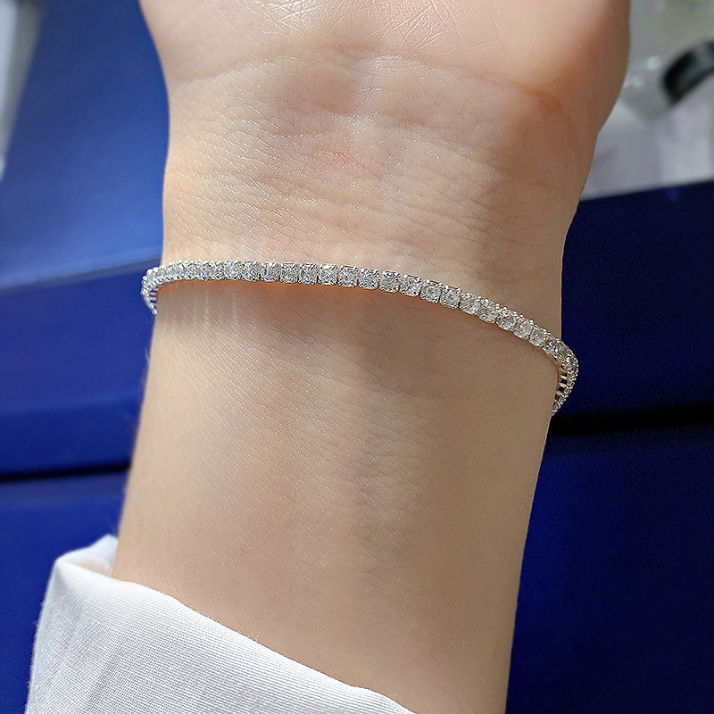 Elegant European Style Genuine S925 Sterling Silver Womens Bracelet Studded with Lustrous Diamonds