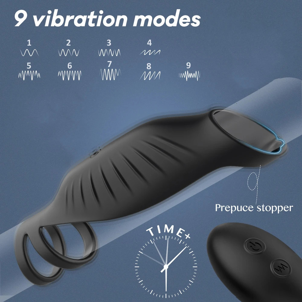 HESEKS Male Remote Vibrating Cock Silicone Sleeve Ring Delay Ejaculation Penis Enlargement Sex Toys For Men Testicle Vibrator 250519