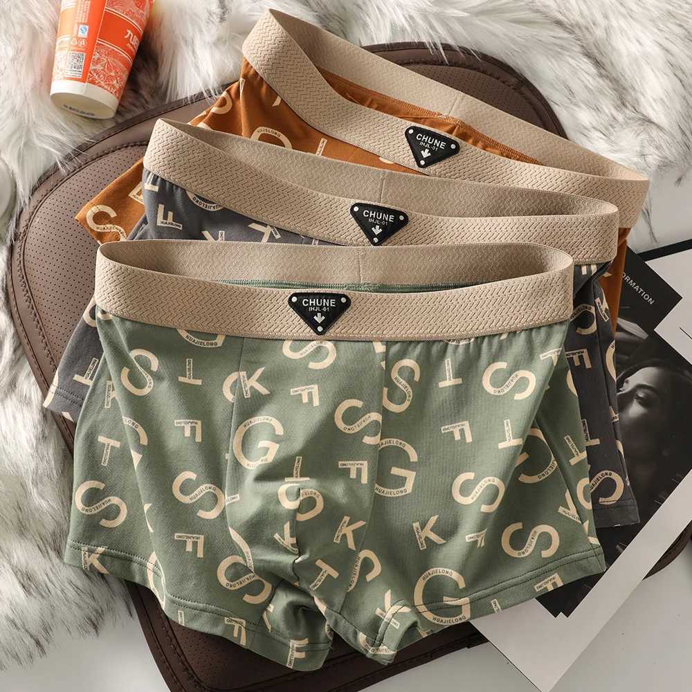 3PCS/Pack 100% Cotton Trendy Letter Print Mens Boxers Underwear Comfort Large U Pouch Panties High Elastic Waist Underpants J250516