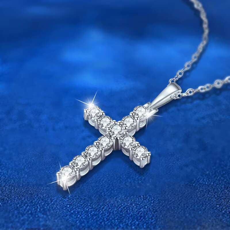 Moissanite Sterling Sier Cross Dia Necklace Pendant Female Cross-border Simple and Versatile