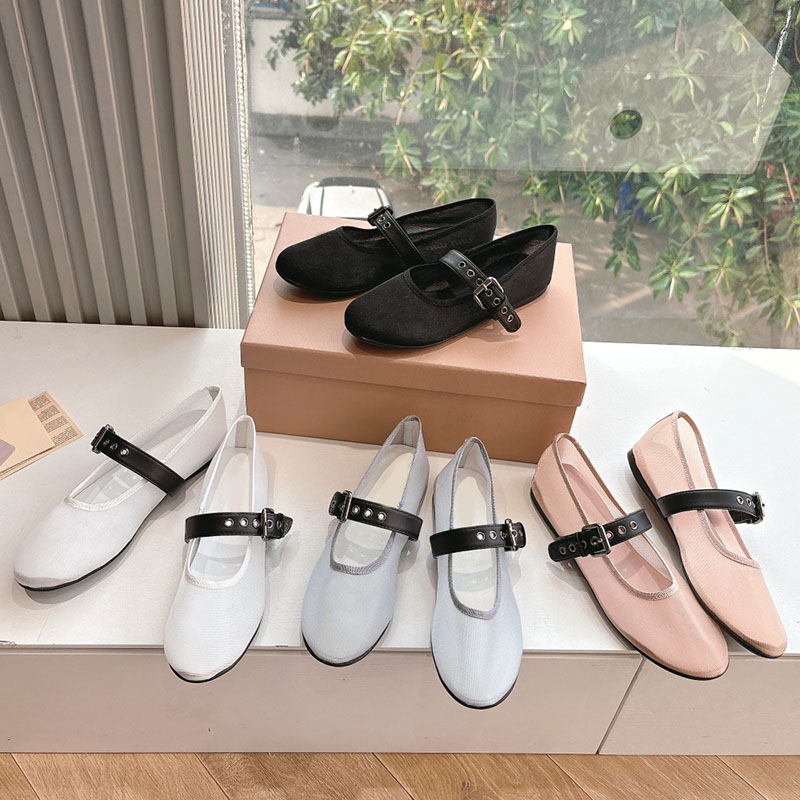 Designer ballet flats womens mesh ballet flats shoes hollow out sandals mary jane mesh flats summer shoes round toes young girl loafers buckle strap luxury sandles