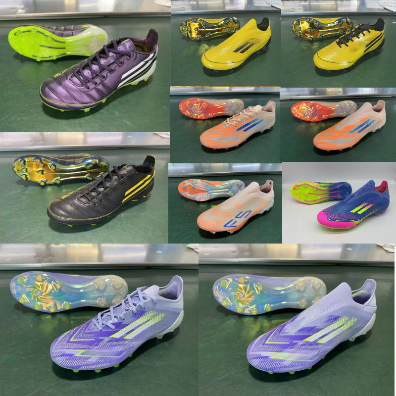 2025 Top quality Football Boots Tongue Fold Laceless Laces FG Mens Soccer Cleats Comfortable Training Leather Football Shoes kids 2