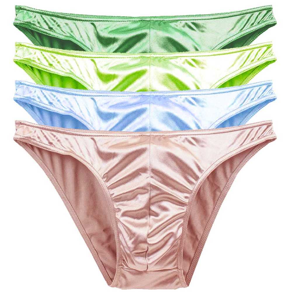 4Pcs/Bag Mens Panties Sexy Satin Silky Underwear Sis Gay For Man Solid Color High Quality Briefs Many Styles J250516