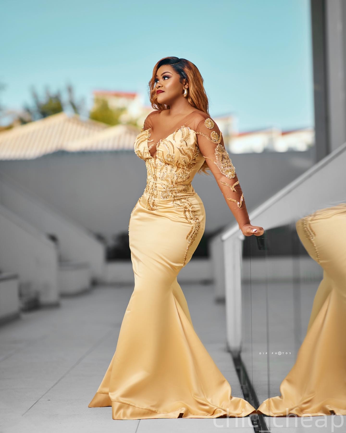 Mermaid Champagne Plus Size Prom Dresses 2025 Lace Beaded Satin Vintage Evening Formal Party Second Birthday Engagement Gowns Dress For Special Occasi