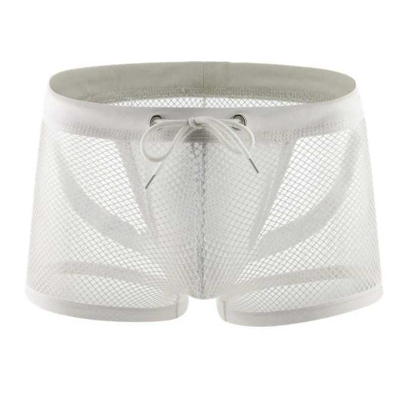 Mens Boxers Shorts Homme Jocks Underwear Gay Bikini Lingerie Transparent Mesh Panties Solid Breathable Pouch Underpants J250516