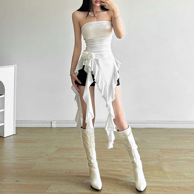 Sheath Dress Feng Summer New Women S Fashion And Sexy Waist Tie Wrapped Chest Irregular Edge Dress Summer Dress