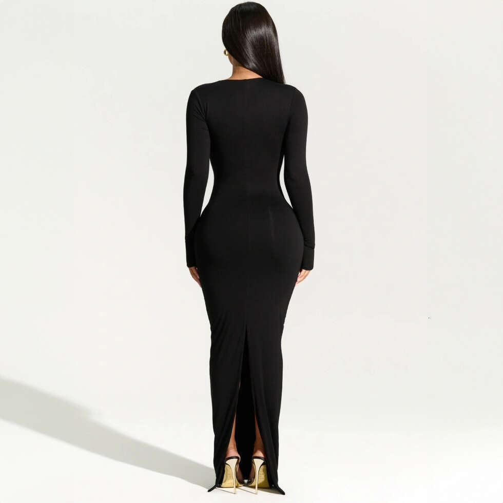 Sheath Dress Wind Women S Clothing Summer New Style Sexy Spicy Girl Slim Fit And Slimming Long Sleeved Slanted Neck Back Slit Dress Summer Dress