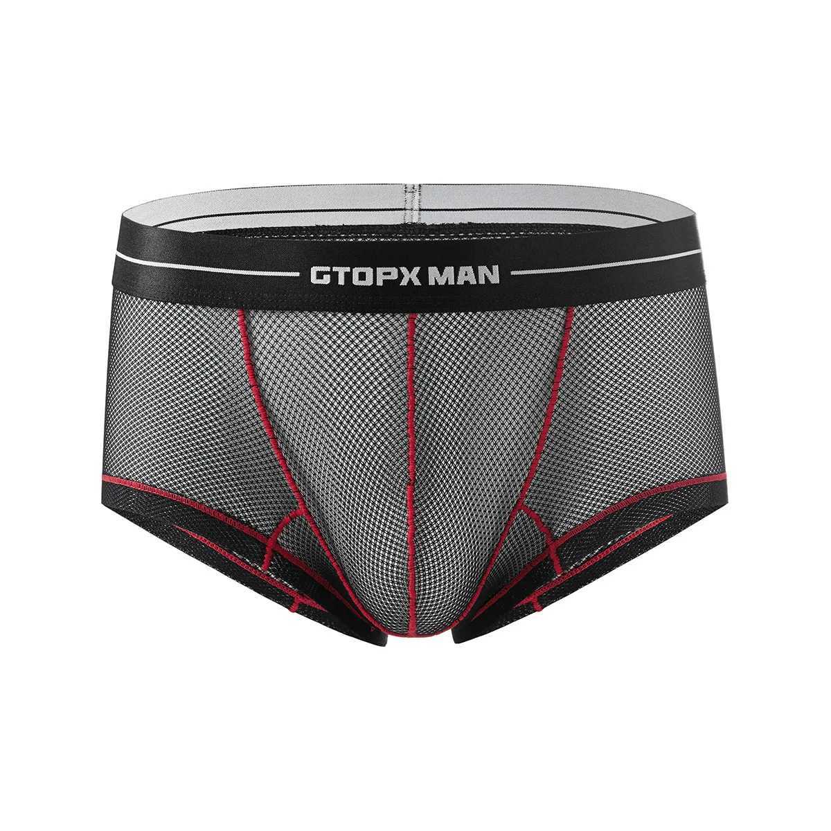 GTOPX mens underwear full mesh ice silk U convex low waist thin transparent sexy mesh breathable boxers J250516
