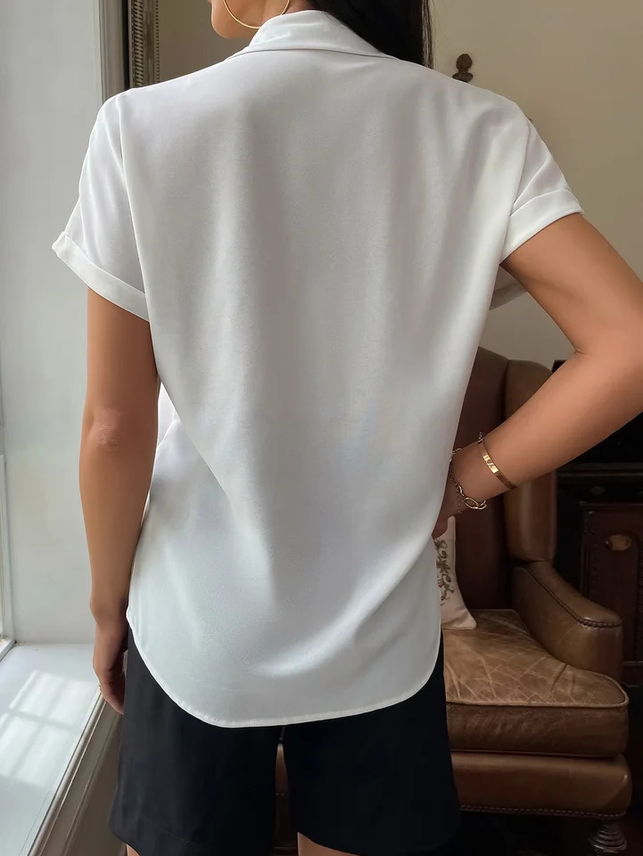 SpringSummer Ladies casual solid button pocket white shirt 250516Z