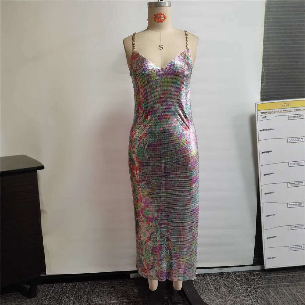 Sheath Dress New Sexy Summer Camisole V Neck Printed Slit Dress For Women Evening Gown Long Skirt Summer Dress