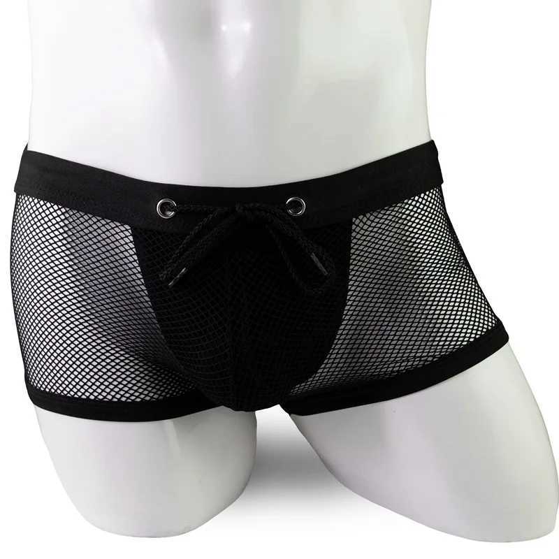 Mens Boxers Shorts Homme Jocks Underwear Gay Bikini Lingerie Transparent Mesh Panties Solid Breathable Pouch Underpants J250516