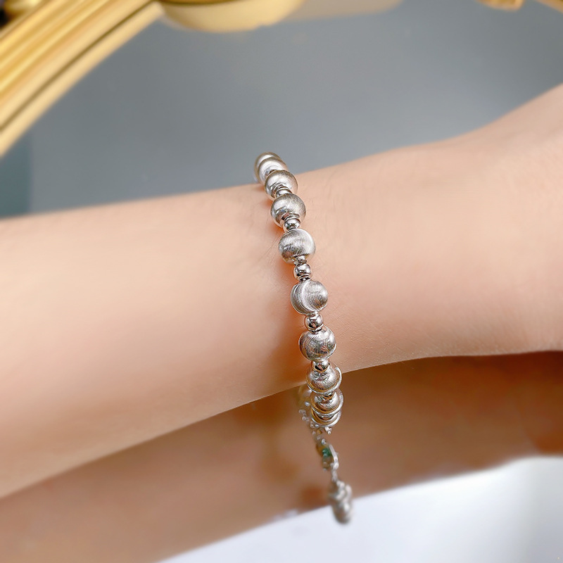S925 Sterling Silver Laser Brushed Cat Eye 6mm Beaded Bracelet for Women Minimalist Luxury Adjustable Durable Oxidation-Resistant Daily Gift