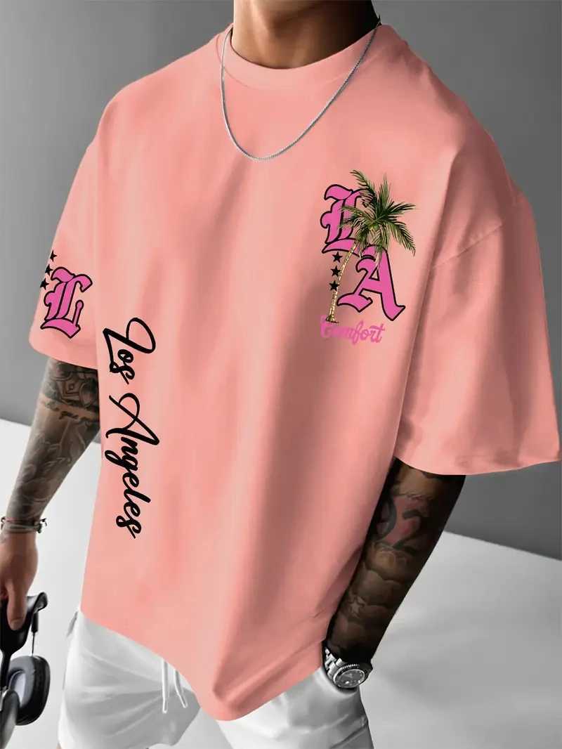 LA Letter Print Casual Graphic T-Shirt Short Sleeve Sports Womens T-shirt Unisex Casual Daily Wear Summer Mens Racing T-shirt J250515M79X
