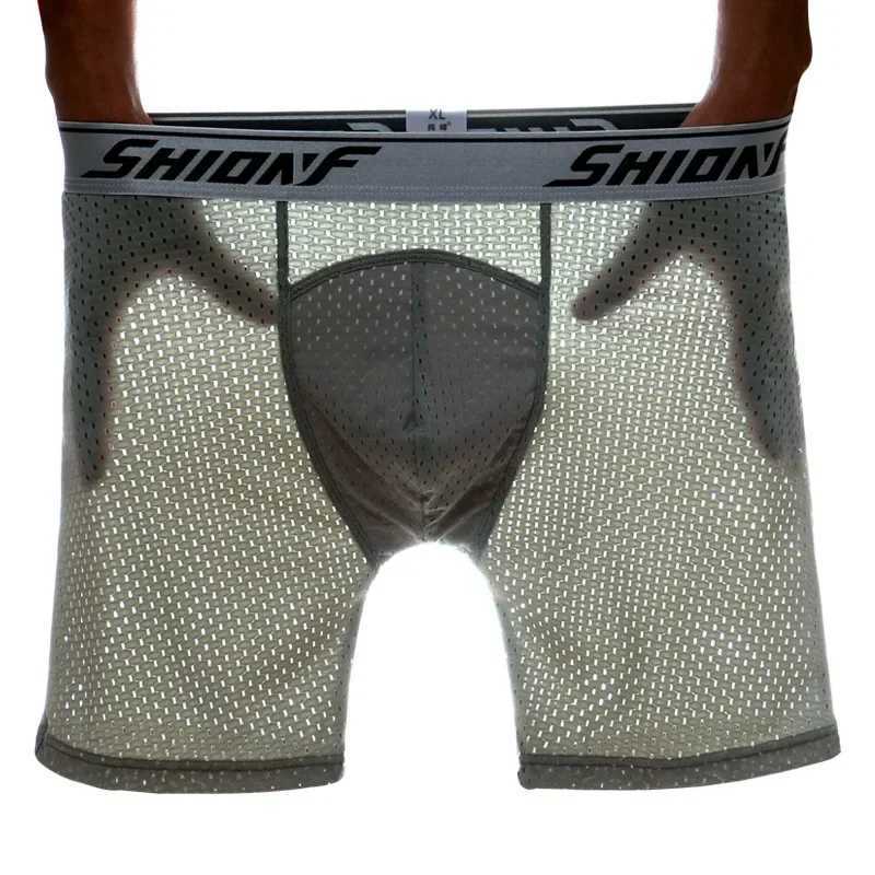 Summer Men Cool Smooth Underpants Ice Silk Solid Sports Running Loose Underwear Long Leg Boxer Plus Size Fashion New J250516