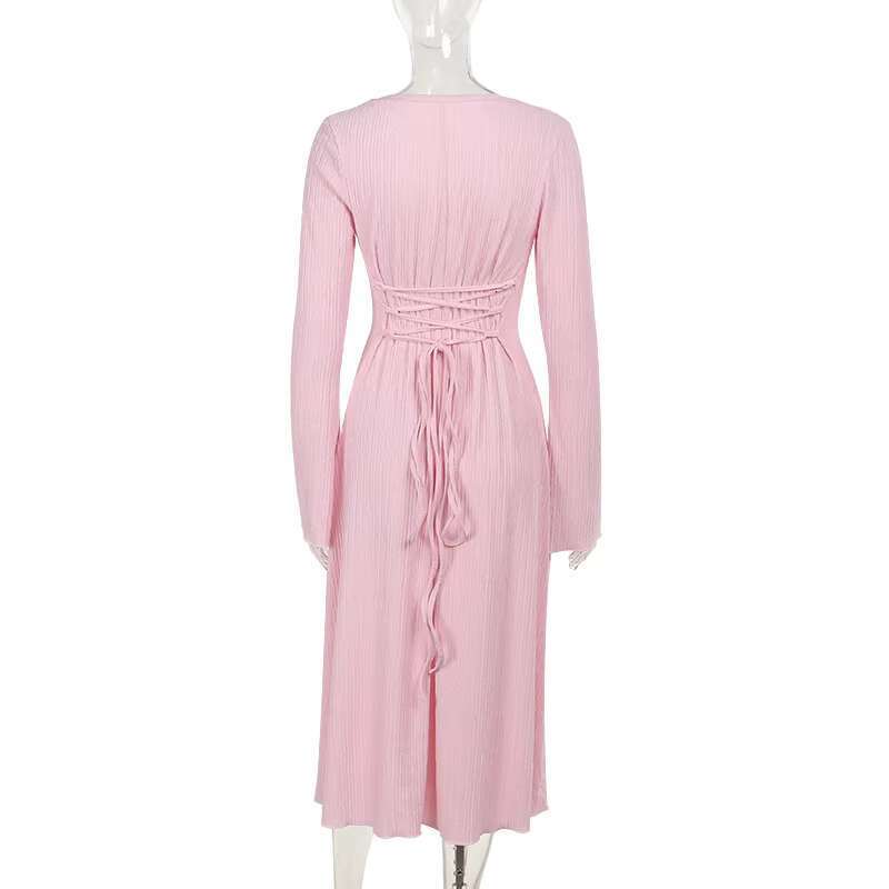 DHEssentials AngelsLine Elegant Long Sleeve A-Line Dress Square Neck Bodycon Bandage Maxi Dress for Parties Casual Wear XS to XL