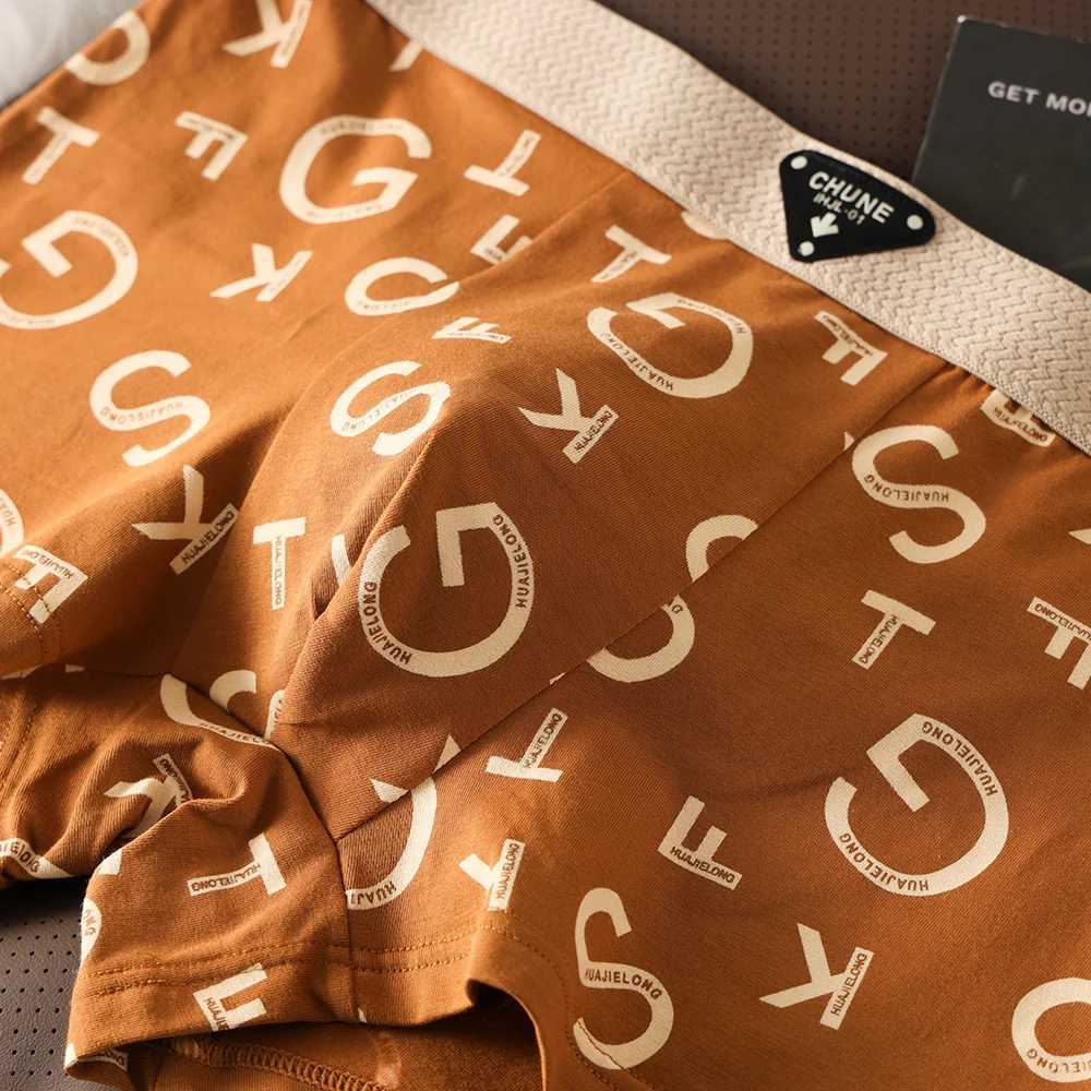3PCS/Pack 100% Cotton Trendy Letter Print Mens Boxers Underwear Comfort Large U Pouch Panties High Elastic Waist Underpants J250516