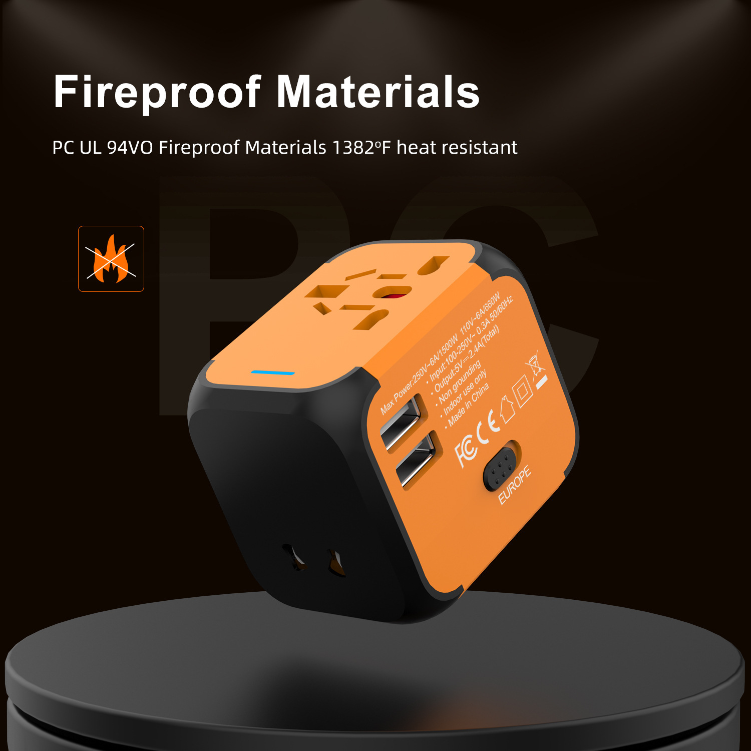 All-in-One Universal Travel Adapter with 2 USB Ports, Worldwide US/AU/UK/EU Plugs, Dual Fuse Safety & Fireproof Design - Compact 100-250V Charger for 