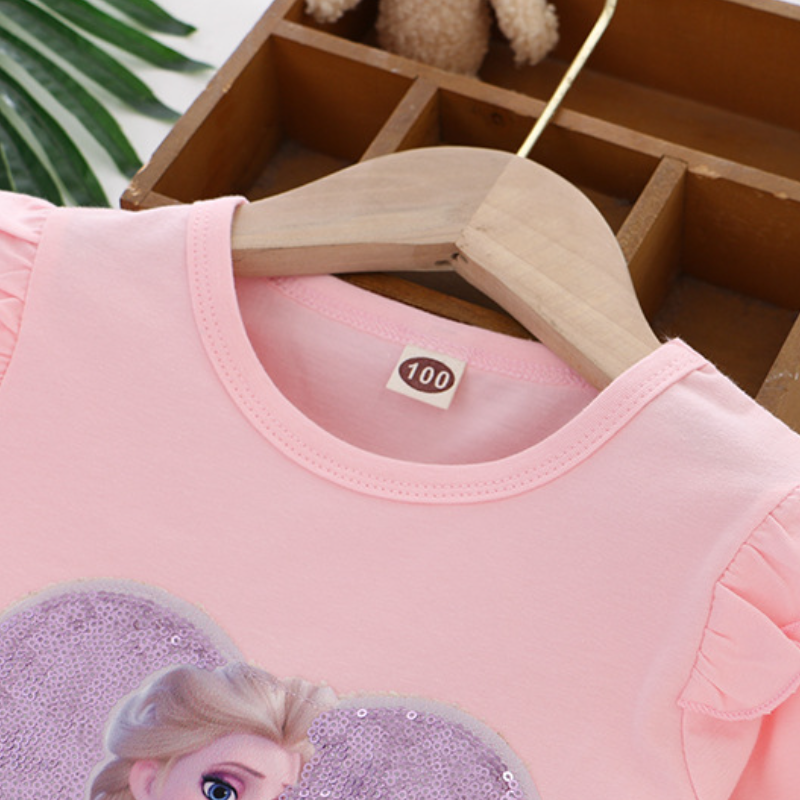 DISNEY Frozen Elsa princess infant designer clothes toddler designer clothes short-sleeved puffy-sleeve T-shirt Girls' T-shirt Love pattern cloth