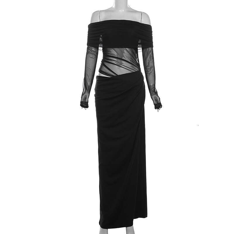 Sheath Dress Wind Spring New Women S Sexy Spicy Girl One Collar Chiffon Hollow Long Dress Summer Dress