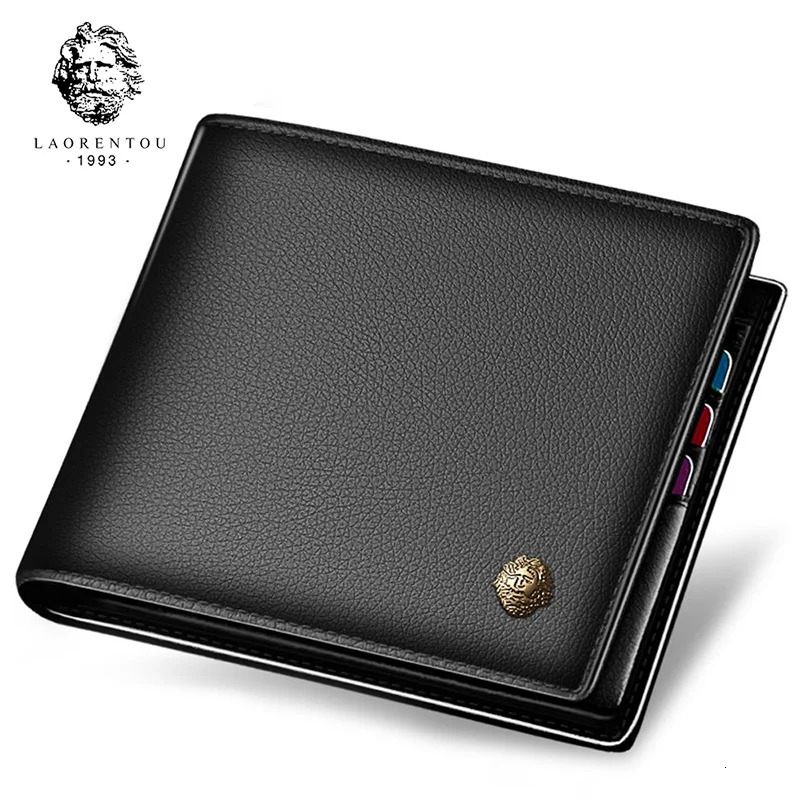 LAORENTOU Wallet Men 100% Genuine Leather Short Wallet Vintage Cow Leather Coin Purse Casual Wallets Purse Standard Card Holders 250519