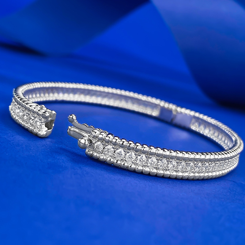 925 Sterling Silver White Gold Plated Double Row Zircon Bracelet for Women, Stylish Minimalist Fine Chain Bangle, Elegant Shine for Daily Wear & Gifts