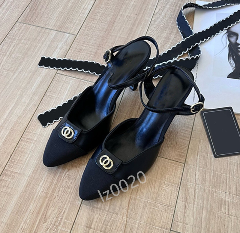 Designer heels Rear strap Slingback Sandals leather sole dress shoes flats chunky block Heels Classic Luxury Women Evening shoes office shoes factory shoe with box