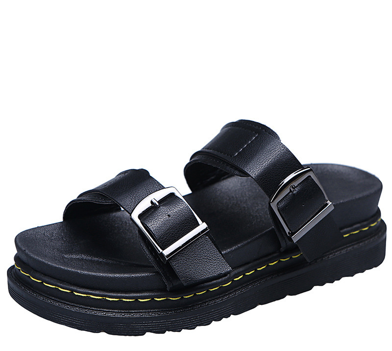 Free shipping 2025 new designer sandals fashionable casual belt buckle thick bottom straight line cooler for daily outings for women