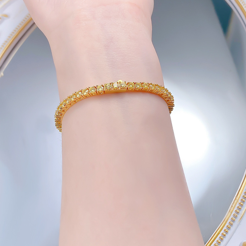 2025 New 925 Sterling Silver Yellow Gold Plated Full Diamond Bracelet, Classic Stylish OL Daily Wear, High-Quality Luxury Women's Trendy Jewelry 
