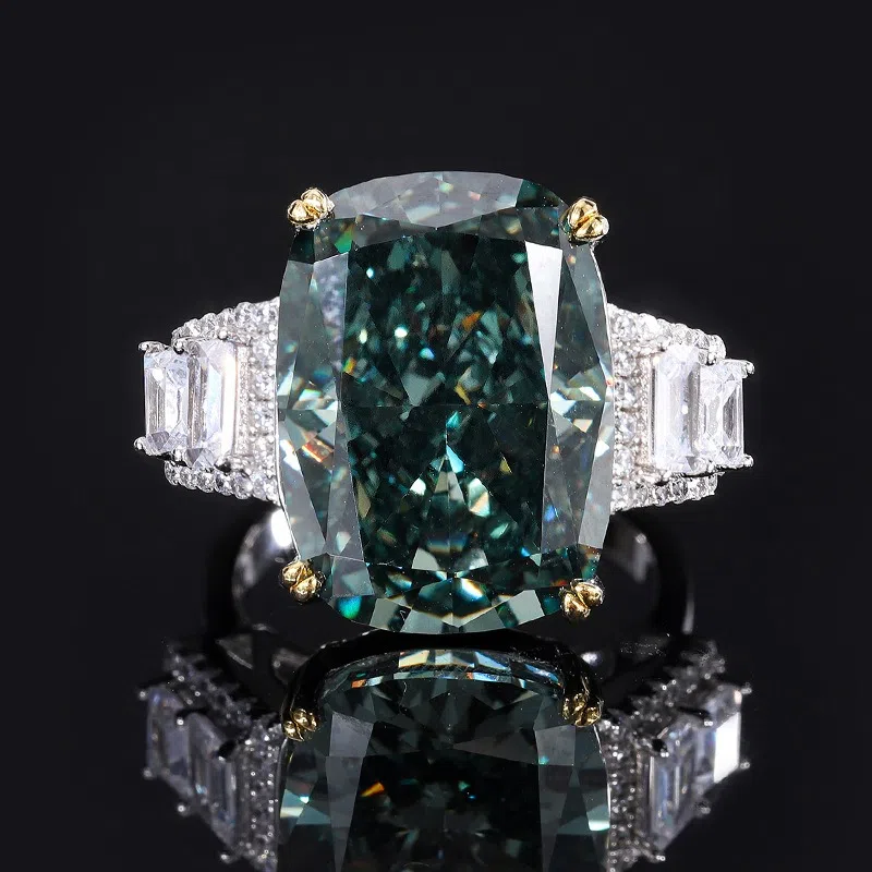 20CT S925 Royal Paparacha high-carbon diamond ring, heavy industry sparkling crushed ice cut rectangular 13*18 Luxury ring, prince and princess jewelr