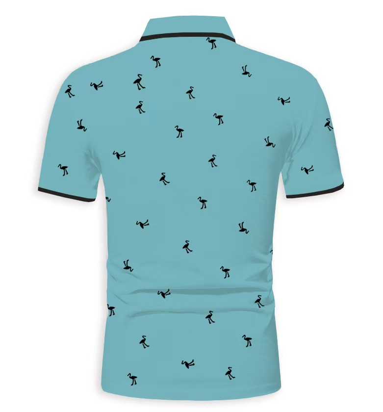 Men's Turn Down Collar Polo Shirt with Flamingo Print
