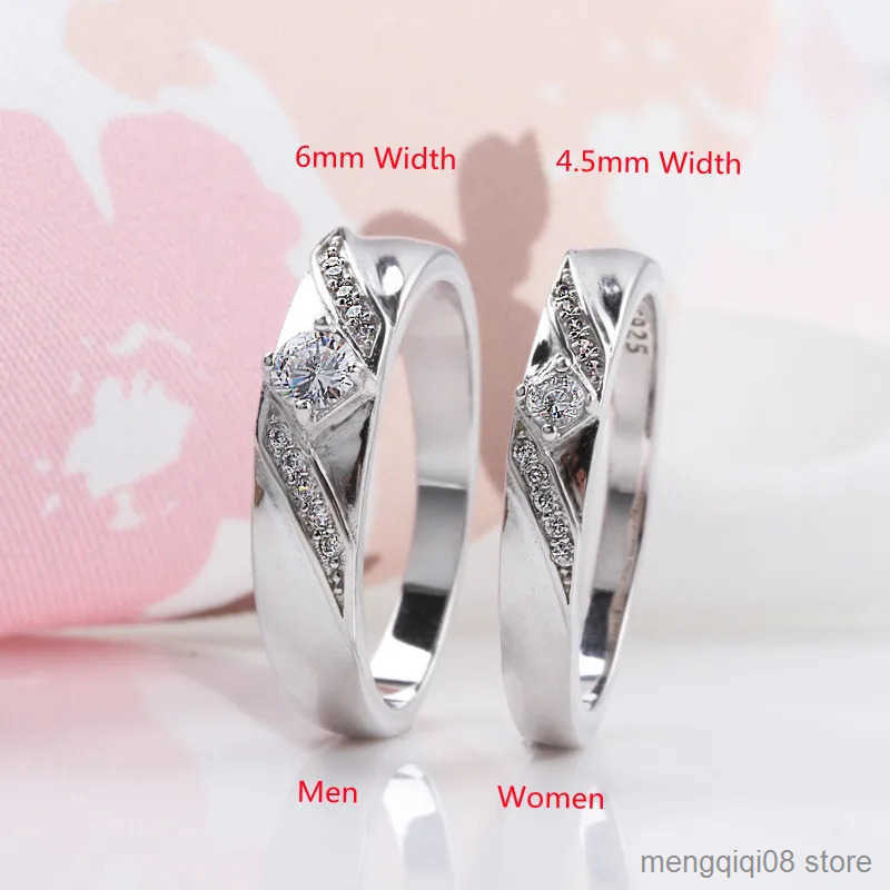 New 925 Sterling Silver Wedding Ring Sets Light Zircon Ring for Women Men Classic Fashion Couples Fine Jewelry Circle with Box L250519