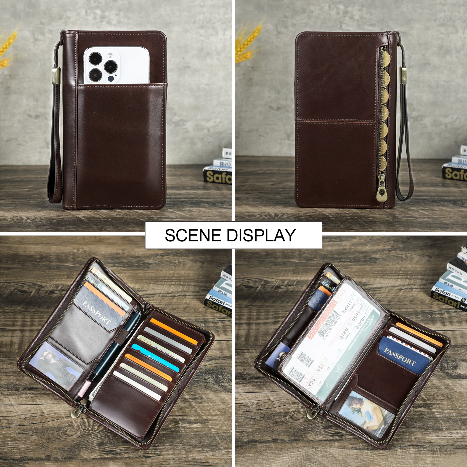 CONTACT'S Genuine Leather Men Passport Cover with Pen Slot Family Passport Travel Wallets ID Card Bag Organizer Document Pouch