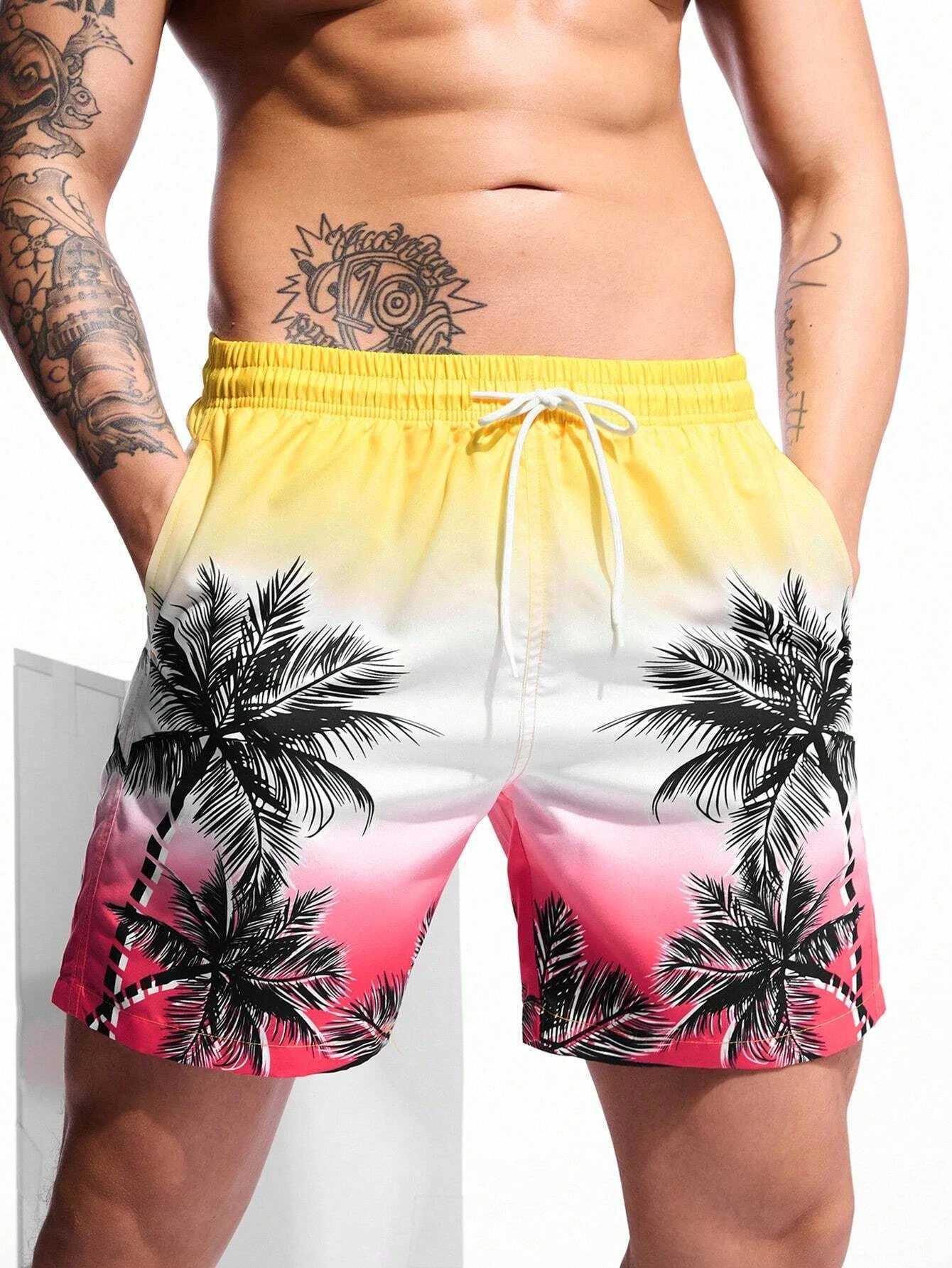 Palm Tree Tropical Mens Resort 3D Printed Board Shorts Swim Trunks Pocket Comfort Breathable Short Hawaiian Style Holiday Beach J250515Y5CK