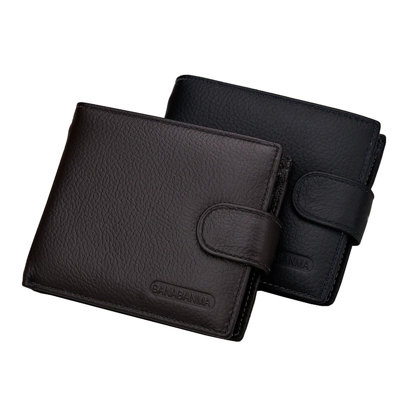 Genuine Leather Mens Wallet Short Money Clip Soft Leather Purse For Man Buckle Multi Card Position Zippe Wallet Men 250516