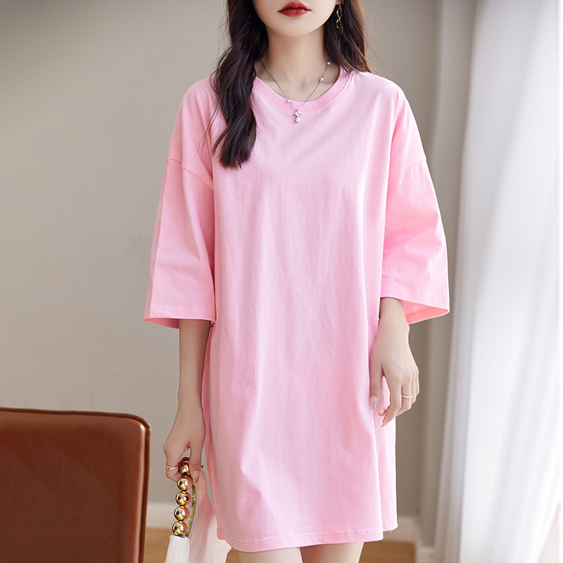 P2104 New Women's Cotton Sweatshirt Large Size Fashion Loose Round Neck Half Sleeve Comfortable Casual Pullover T-shirt Trend