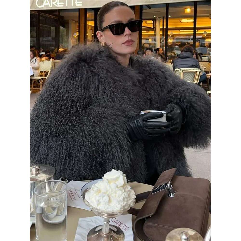 Tossy Female Fluffy Faux Fox Fur Jacket Overcoat Winter Loose Long Sleeve High Waist Patchwork Coat Women's Outwear 2025 Designer