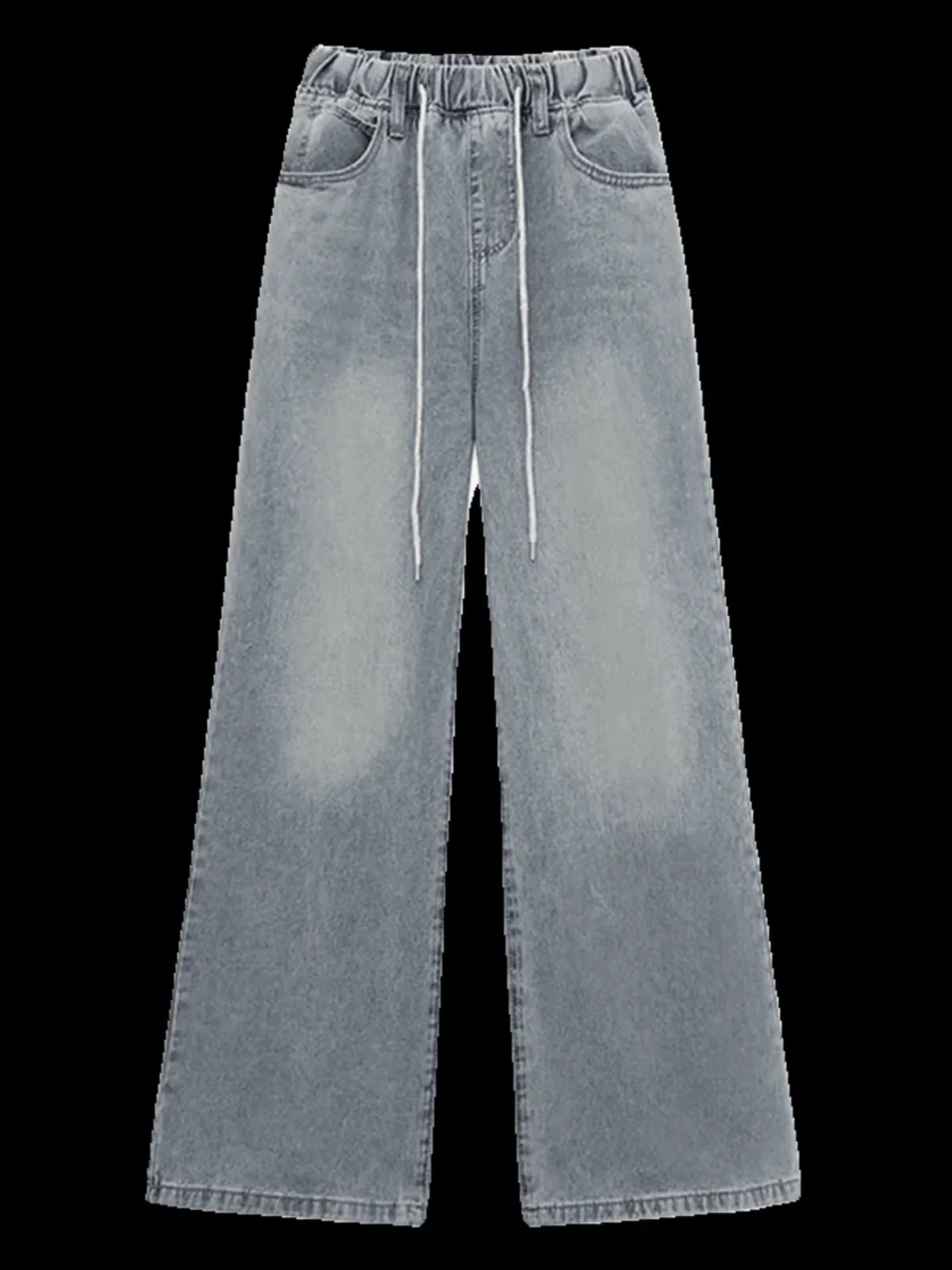 Botvotee Elastic Waist High Wide Leg Jeans for Women Loose Straight Blue Long Denim Pants Female Fashion Streetwear 250513Z