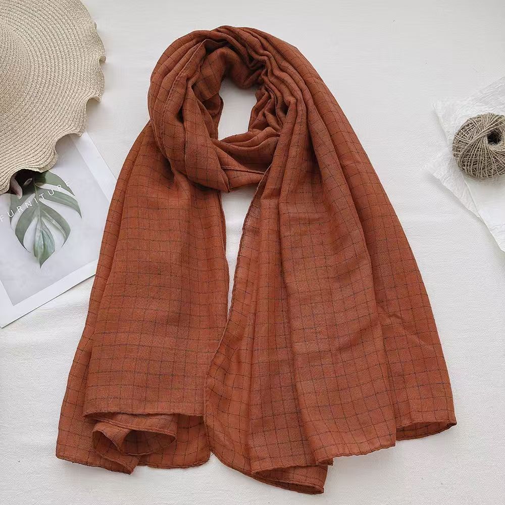 T747 new wide edge wrinkled breathable gold and silver silk wrinkled scarf solid color simple polyester soft headscarf female