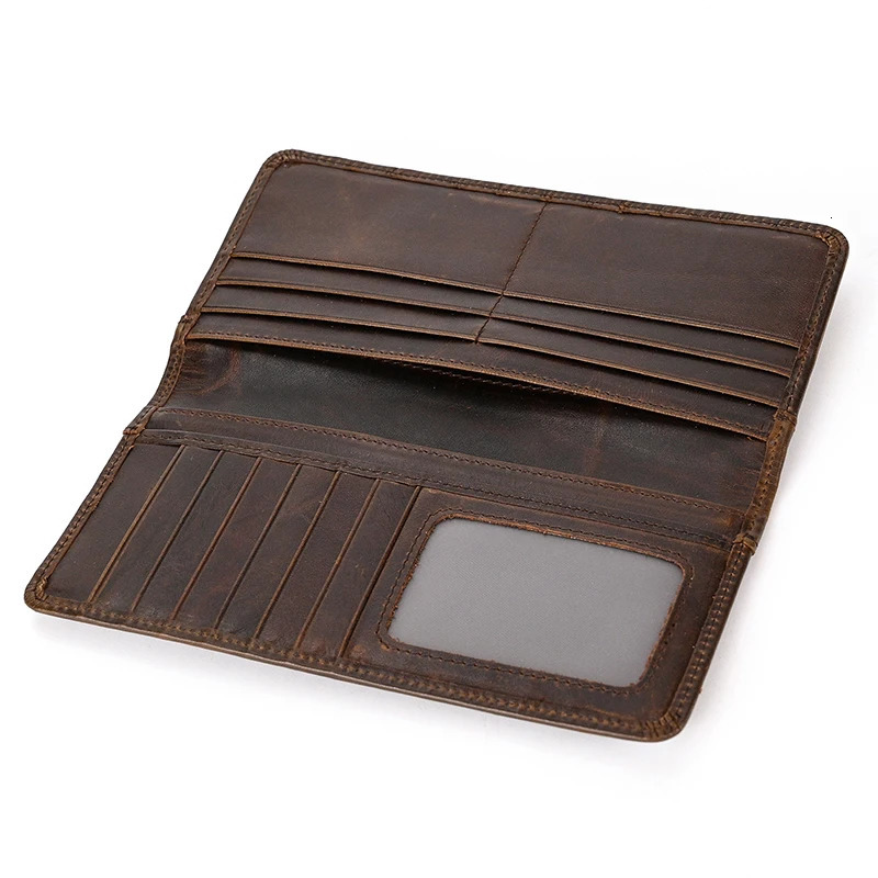 Casual Long Wallet Men Mobile Phone Male Long Purse Bifold Card Wallet Natural Cow Skin Leather Purse Men Business Card Holder 250519