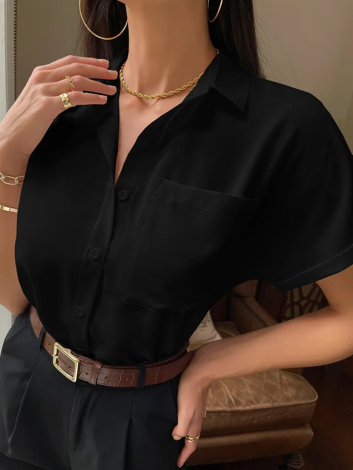 springsummer casual womens black shortsleeved shirt 250516Z