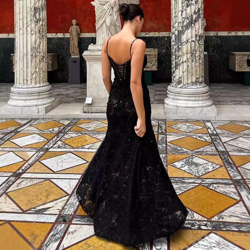 Sheath Dress Women S New With Black Perspective Suspender Sexy Backless Long Dress Evening Dress Summer Dress