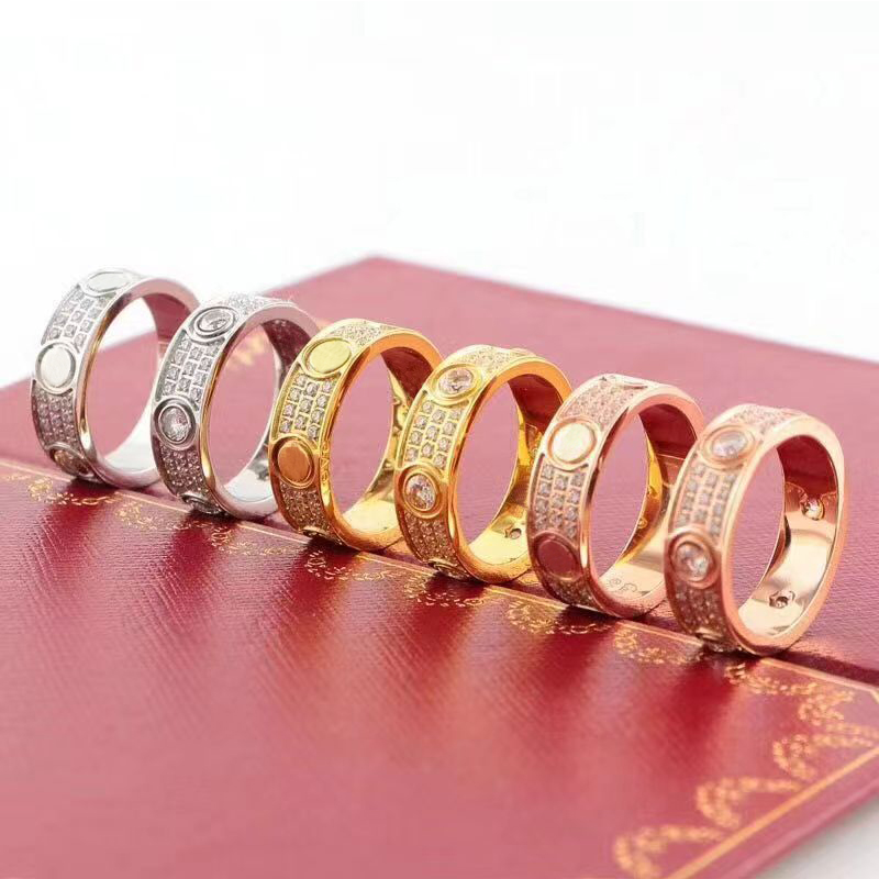 Luxury crystal ring brand three row diamond love ring couple charm stainless steel matching ring men's designer jewelry for women