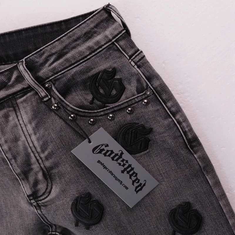 High Street New Godspeed Jeans Shorts Men Women Vintage Loose Casual Embroidery Fashion Hip Hop Good Quality Joggers J250515Q2YC